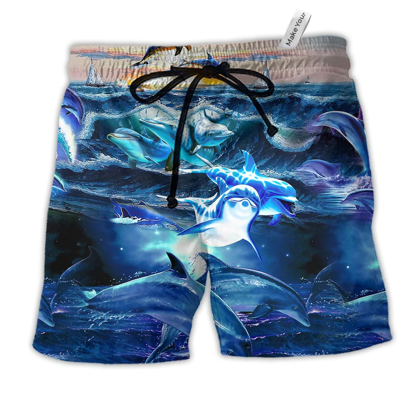 Dolphin Love Ocean Love Human Hawaiian Print Beach Shorts For Seaside Summer Adventures