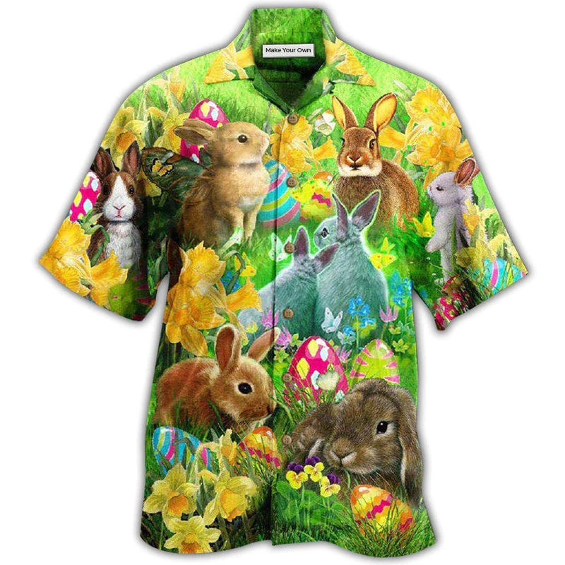 Happy Easter Bunnie Hawaiian Shirt For Resort Getaways And Comfortable Summer Activities