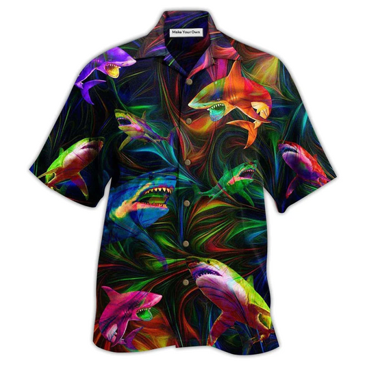 Neon Shark Hawaiian Shirt For Summer Events And Casual Outdoor Wear
