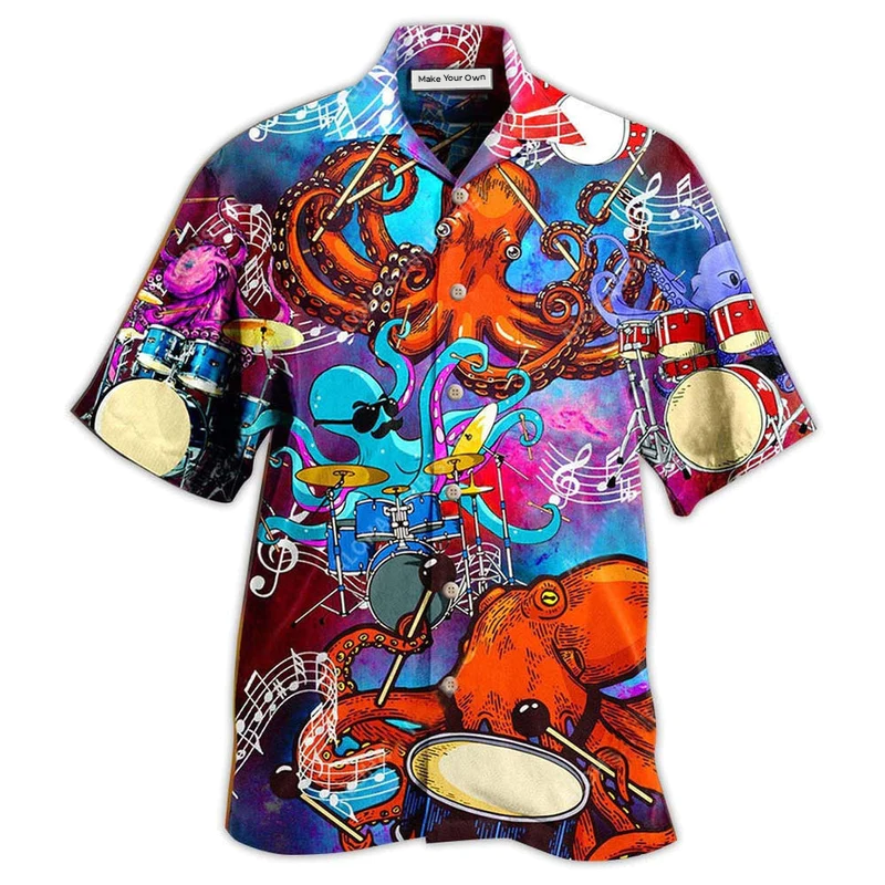 Drum Octopus Dance Beat Hawaiian Shirt Artwork View For Coastal Escapes And Resort Style