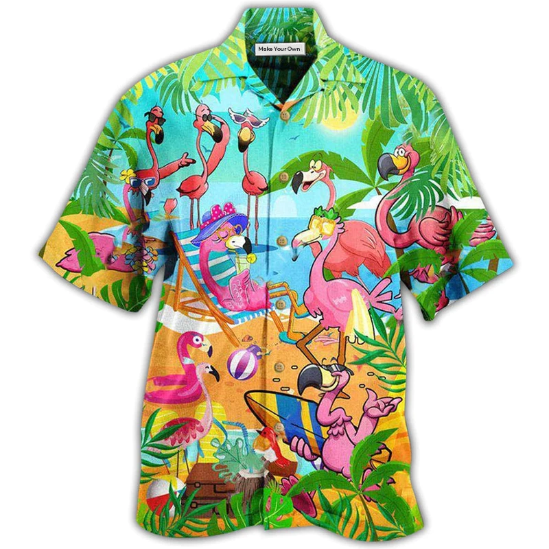 Flamingo Flocked Hawaiian Shirt For Resort Getaways And Comfortable Summer Activities