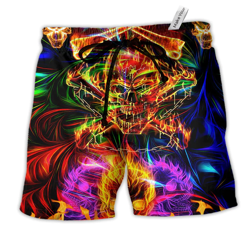 Skull Fire Angry So Amazing Hawaiian Print Beach Shorts For Coastal Trips And Outdoor Wear