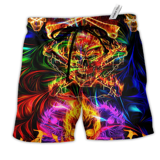 Skull Fire Angry So Amazing Hawaiian Print Beach Shorts For Coastal Trips And Outdoor Wear