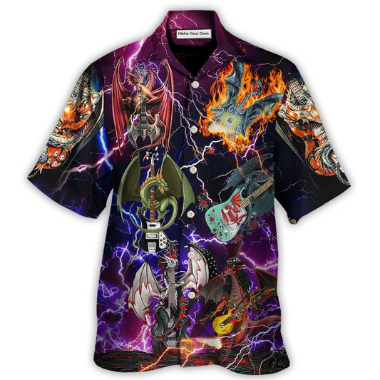 Guitar Dragon Play Die Hawaiian Shirt Pattern Detail For Summer Holidays And Outdoor Fun