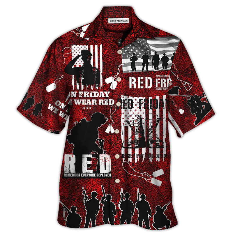 Red Veteran Friday Boots Hawaiian Shirt For Resort Getaways And Comfortable Summer Activities