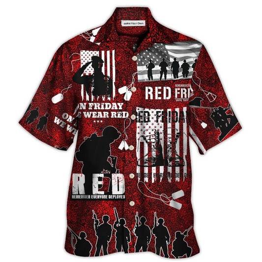 Red Veteran Friday Boots Hawaiian Shirt For Resort Getaways And Comfortable Summer Activities