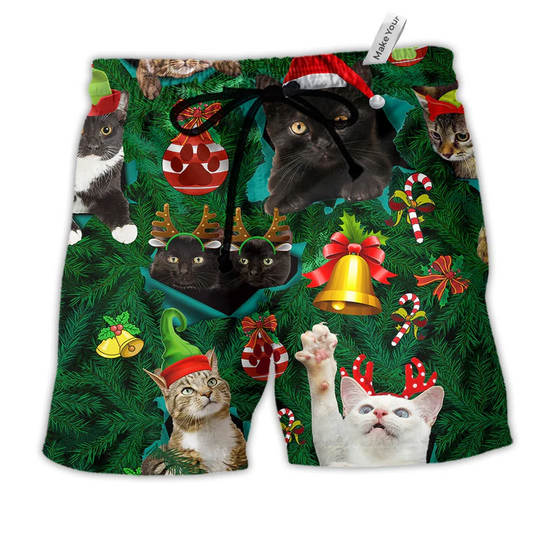 Christmas Colorful Cat Beach Shorts For Casual Day Trips And Versatile Outdoor Wear