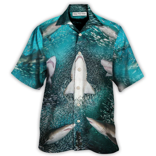 Shark's Buffet Thousands Sardines Hawaiian Shirt Design Detail For Beach Days And Holiday Travel