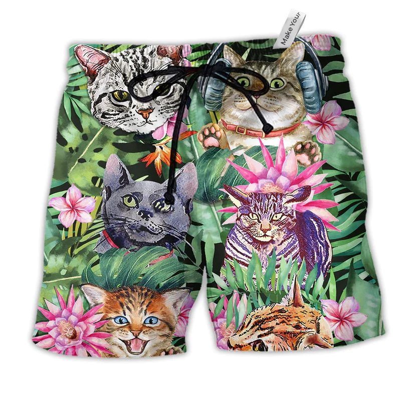 Cat Is My Life Hawaiian Print Beach Shorts For Relaxed Warm Weather Wear