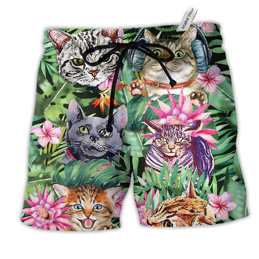 Cat Is My Life Hawaiian Print Beach Shorts For Relaxed Warm Weather Wear