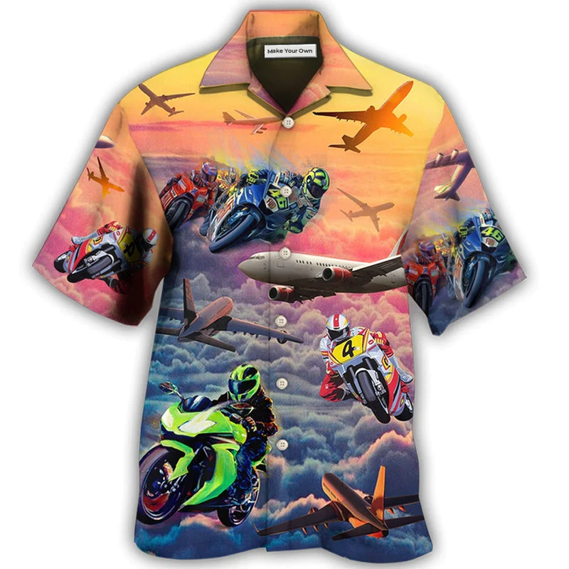 Dreamy Motorcycle Airplane Sky Hawaiian Shirt Design View For Resort Travel And Thoughtful Gifting