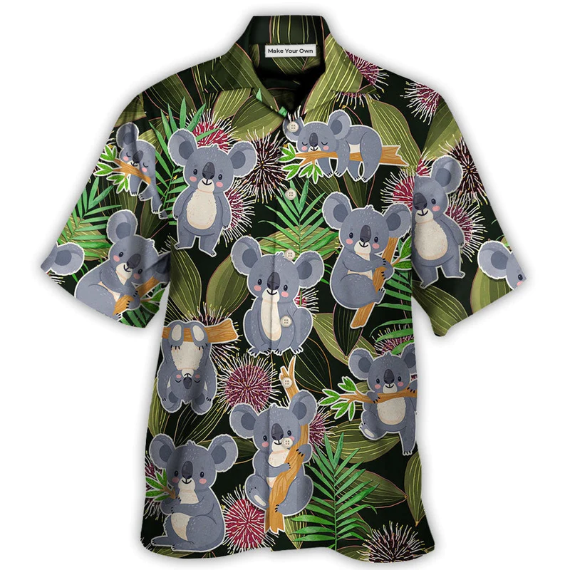 Tropical Funny Koala Daily Hawaiian Shirt Detailed Pattern View For Weekend Trips