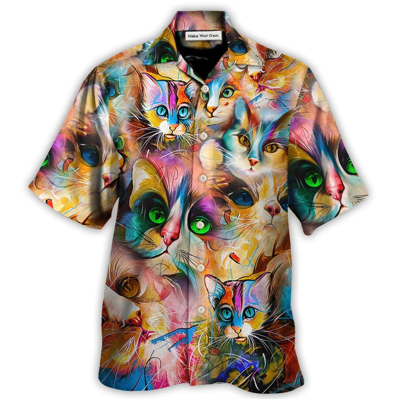 Funny Colorful Cat Mixer Hawaiian Shirt For Summer Vacation And Beach Travel