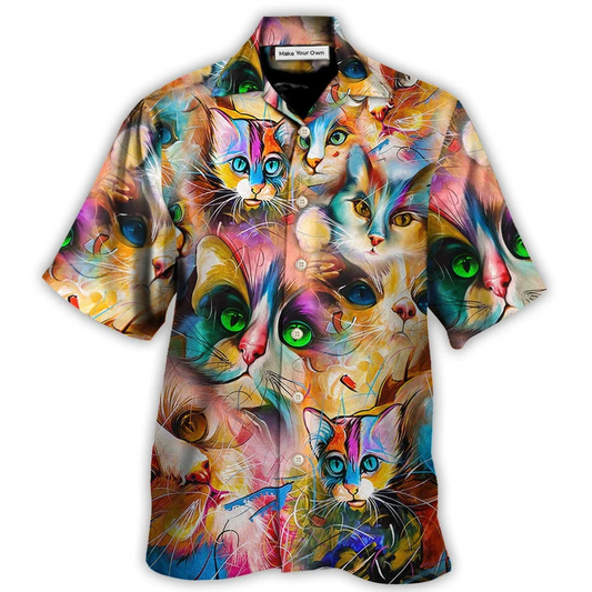Funny Colorful Cat Mixer Hawaiian Shirt For Summer Vacation And Beach Travel