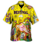 Colorful Music Festival Hawaiian Shirt Graphic Artwork Detail For Summer Travel