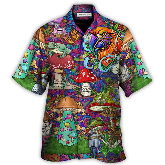 Bohemian Mushroom Peace Hawaiian Shirt Pattern View For Lightweight Everyday Style