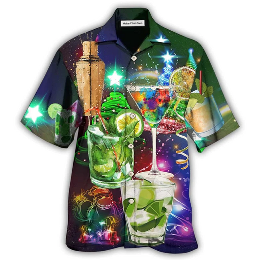 Festive Cocktail Christmas Hawaiian Shirt Artwork Detail For Resort Trips And Outdoor Activities