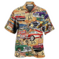 Vintage Historic Highway Car Hawaiian Shirt For Summer Events Coastal Travel And Comfortable Styling