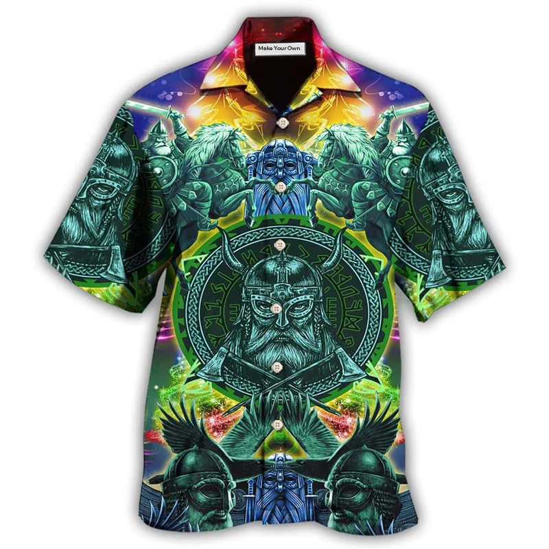 Christmas Green Viking Warrior Hawaiian Shirt For Resort Holidays Beach Travel And Relaxed Casual Fashion