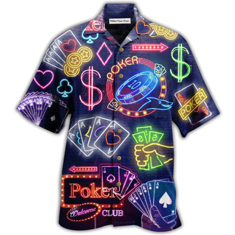 Game Card Party Hawaiian Shirt Design Detail For Beach Days And Holiday Travel