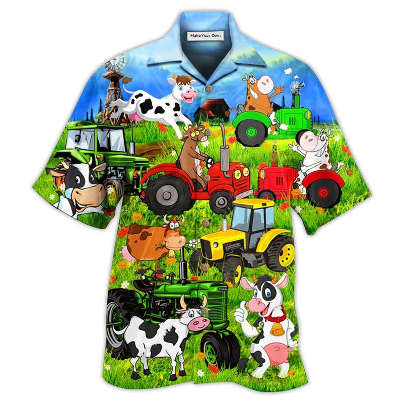 Funny Happy Cow Everyday Hawaiian Shirt Artwork Detail For Tropical Trips And Casual Outings