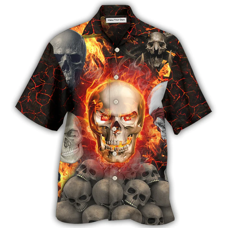 Skull Lava Fire Hawaiian Shirt Pattern Detail For Summer Holidays And Outdoor Fun