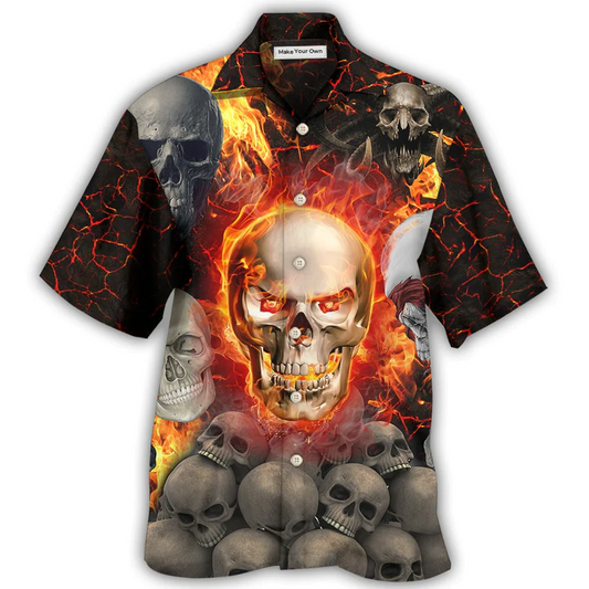 Skull Lava Fire Hawaiian Shirt Pattern Detail For Summer Holidays And Outdoor Fun