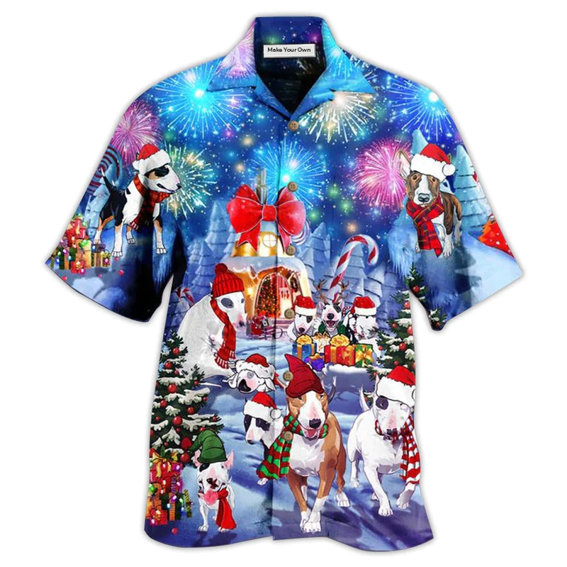 Festive Dog Bully Christmas Hawaiian Shirt Design View For Casual Summer Styling
