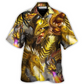 Gold Dragon Skull Fight Hawaiian Shirt Pattern Detail For Vacation Travel And Daily Wear
