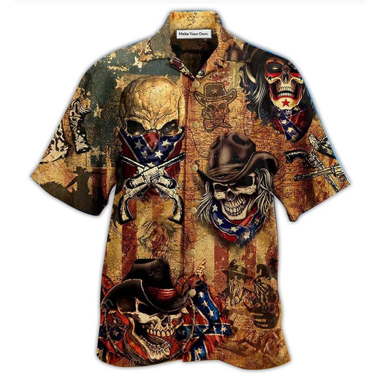 Vintage Skull Cowboy American Hawaiian Shirt For Coastal Adventures And Warm Weather Wear