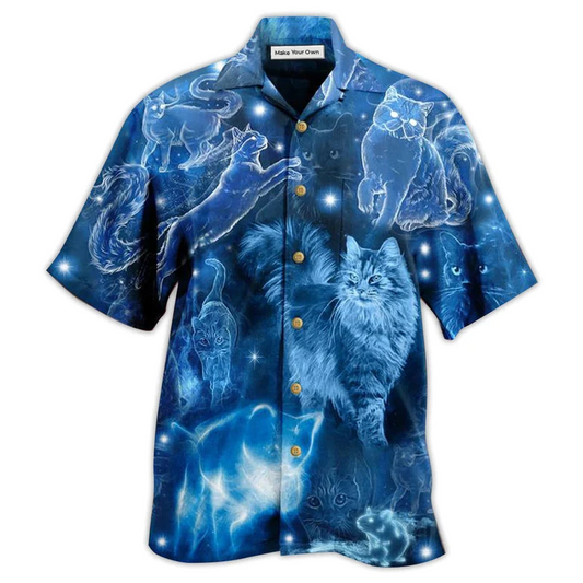 Blue Neon Cat Stunning Hawaiian Shirt For Summer Events And Casual Outdoor Wear