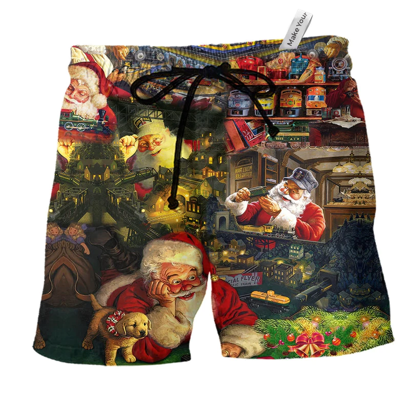 Christmas Santa Train Beach Shorts For Beach Days And Thoughtful Gift Giving