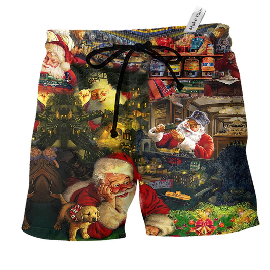 Christmas Santa Train Beach Shorts For Beach Days And Thoughtful Gift Giving