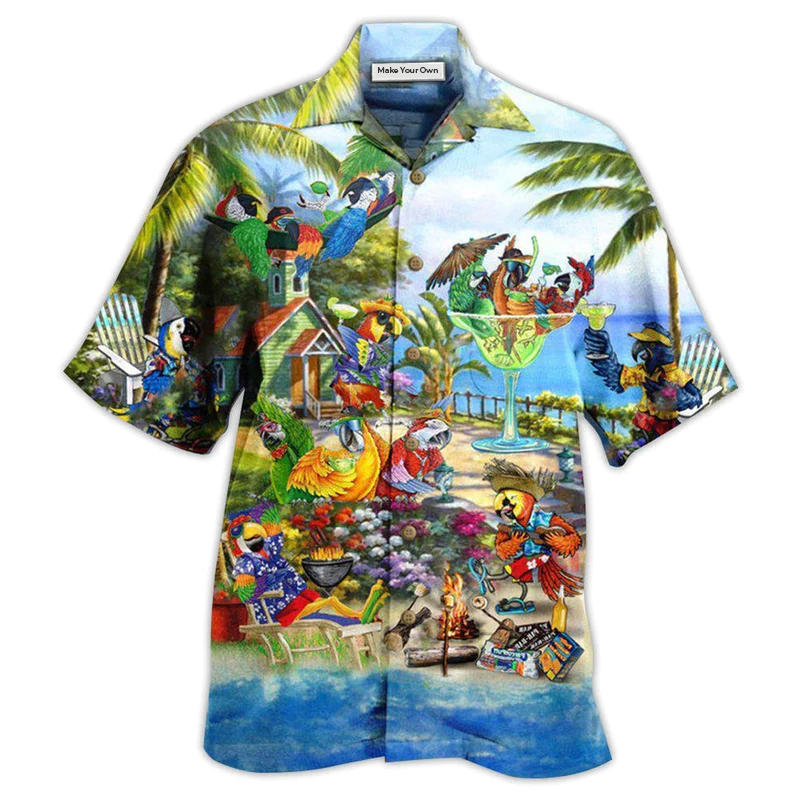 Tropical Parrot Party Summer Hawaiian Shirt For Summer Events And Casual Outdoor Wear