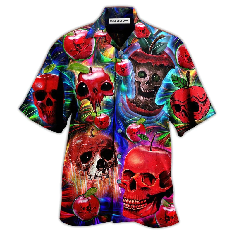Skull And Apple Hawaiian Shirt For Summer Events Coastal Travel And Comfortable Styling