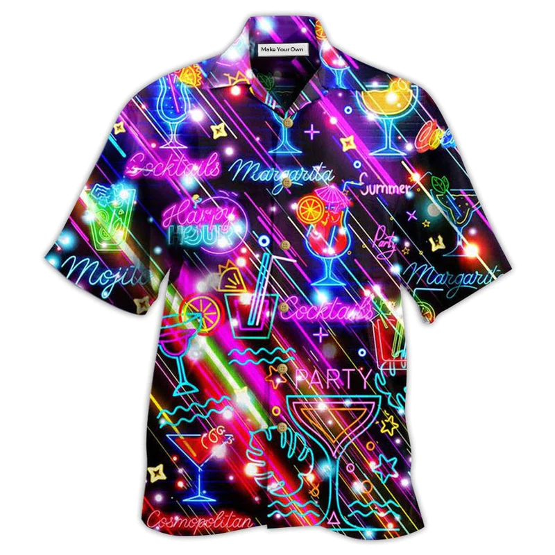 Happy Neon Cocktail Hour Amazing Hawaiian Shirt For Warm Weather Adventures And Everyday Comfort