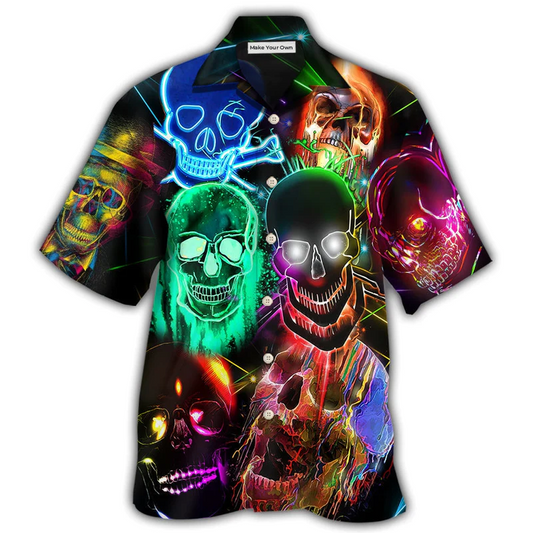 Neon Skull Hawaiian Shirt For Tropical Parties Vacation Travel And Casual Summer Style