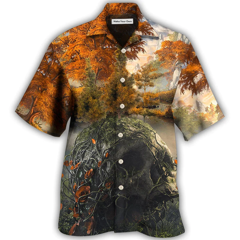 Skull Forest Hiking Camping Hawaiian Shirt For Beach Parties And Weekend Getaways