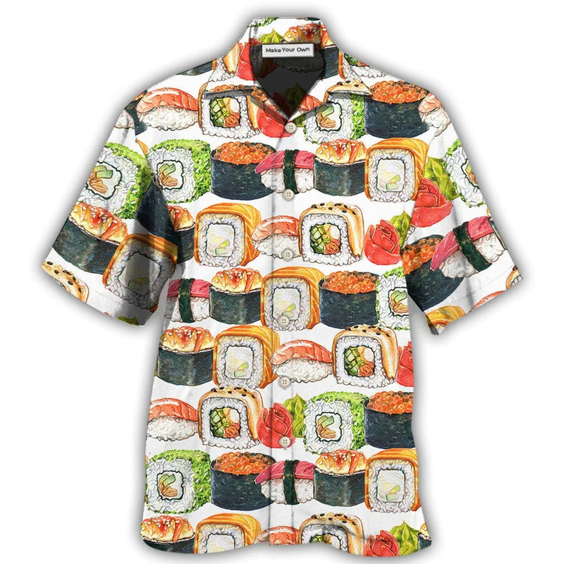 Colorful Sushi Hawaiian Shirt For Tropical Holiday Resort Parties And Everyday Style