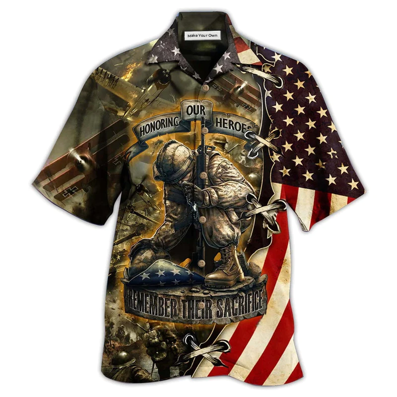 Dark Veteran Honoring Heros Hawaiian Shirt Design View For Casual Summer Styling