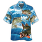 Blue Fishing Wave Hawaiian Shirt For Vacation Days And Relaxed Coastal Outings