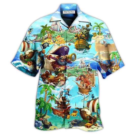 Nautical Pirate Treasure Hunting Hawaiian Shirt For Vacation Days And Relaxed Coastal Outings