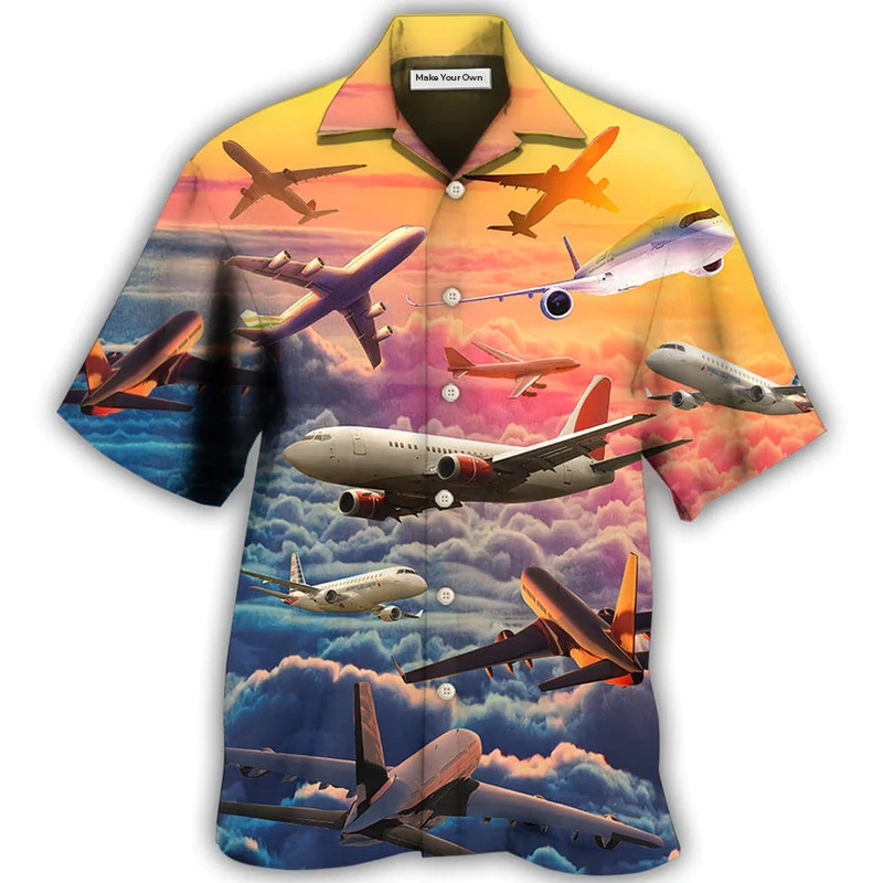 Dreamy Airplane Flight Hawaiian Shirt For Coastal Adventures And Warm Weather Wear