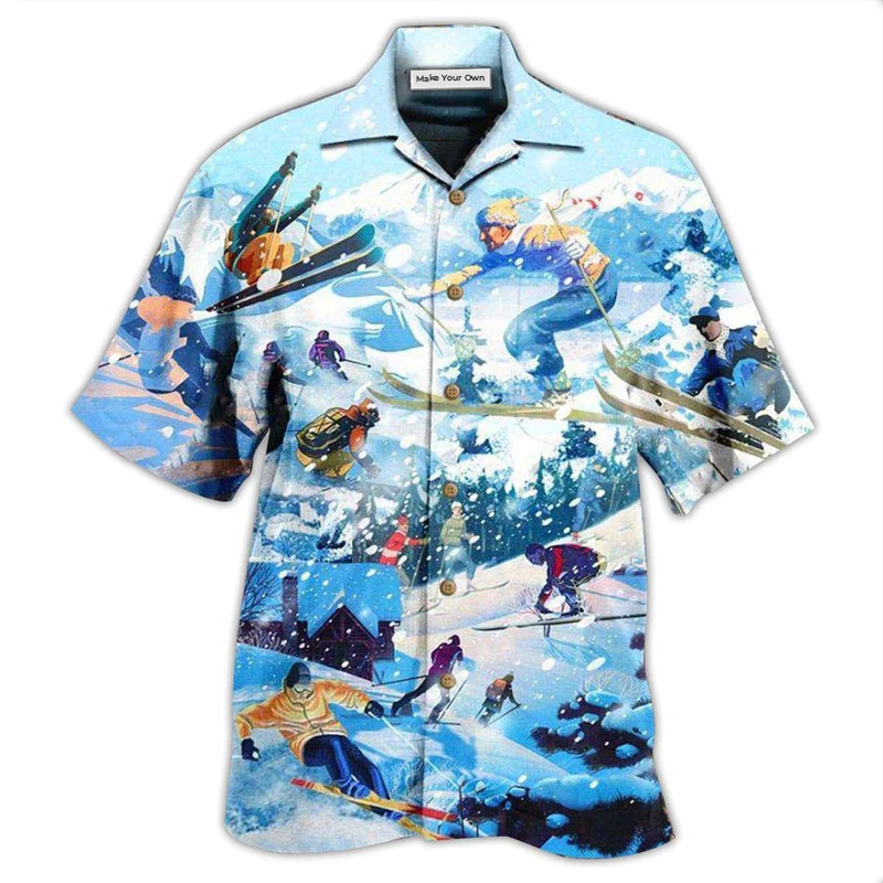 Snowboarding Hawaiian Shirt For Vacation Getaways Resort Wear And Casual Celebrations