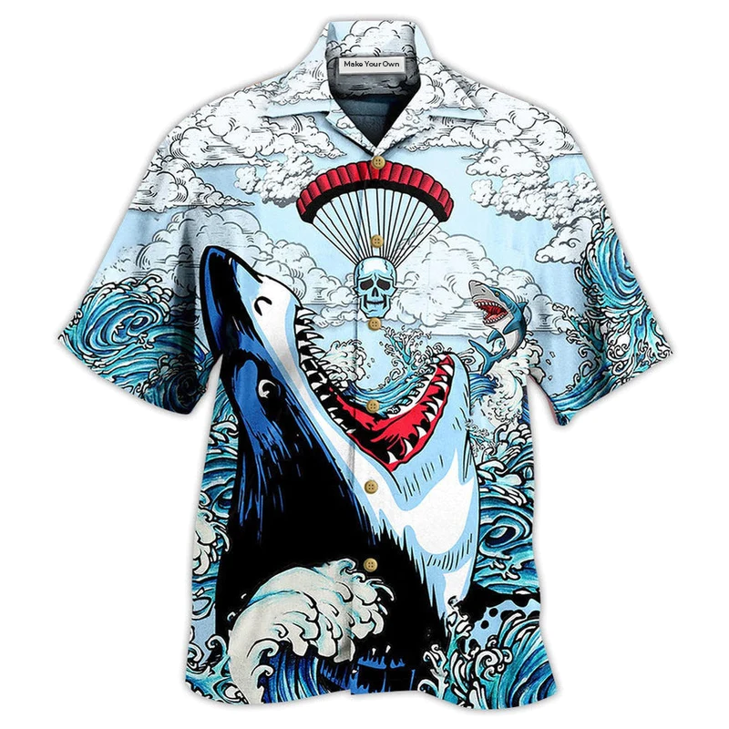 Skull Shark Hawaiian Shirt For Resort Getaways And Comfortable Summer Activities