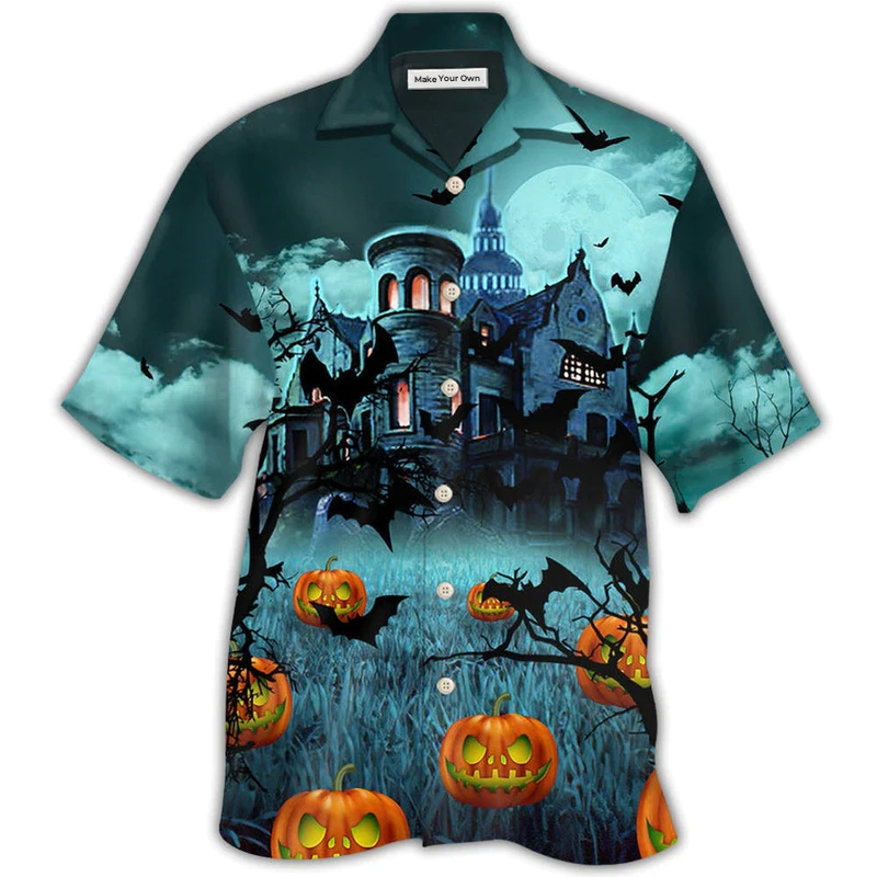 Dark Halloween Night Pumpkin Hawaiian Shirt Design View For Resort Travel And Thoughtful Gifting