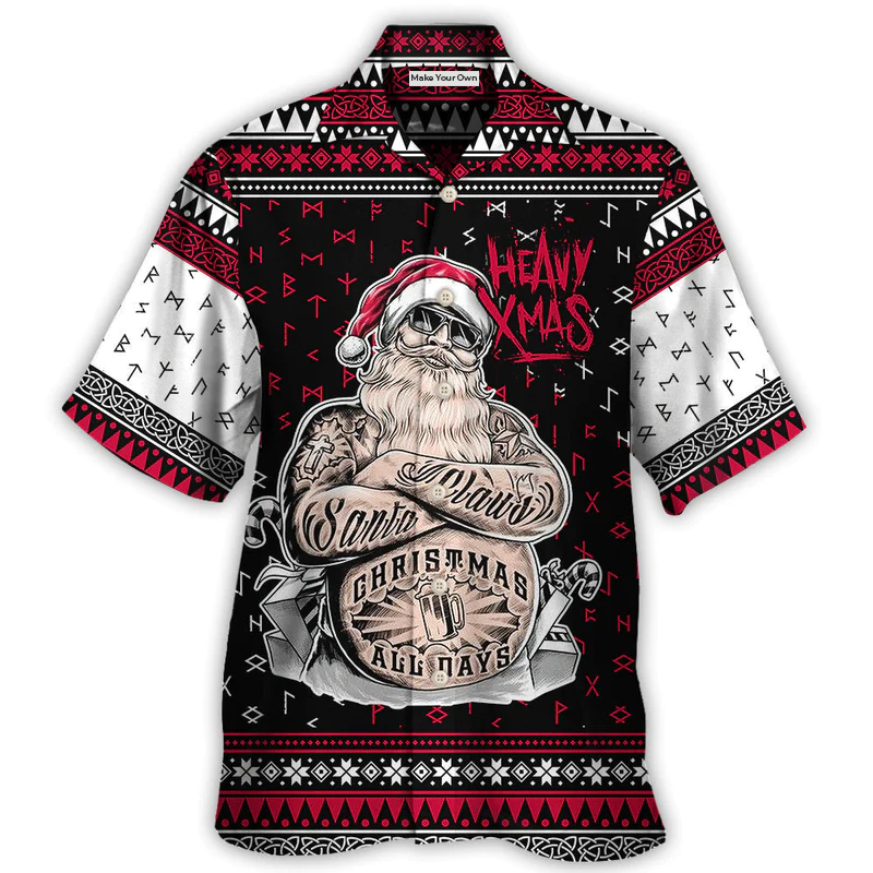 Festive Christmas Santa Hawaiian Shirt All Over Print Detail For Outdoor Gatherings