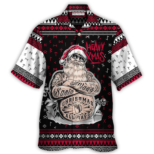Festive Christmas Santa Hawaiian Shirt All Over Print Detail For Outdoor Gatherings