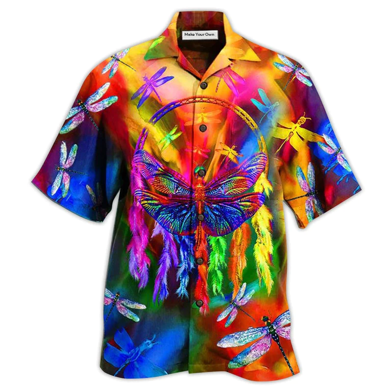 Colorful Dragon Dragonfly Hawaiian Shirt Design Detail For Beach Days And Holiday Travel