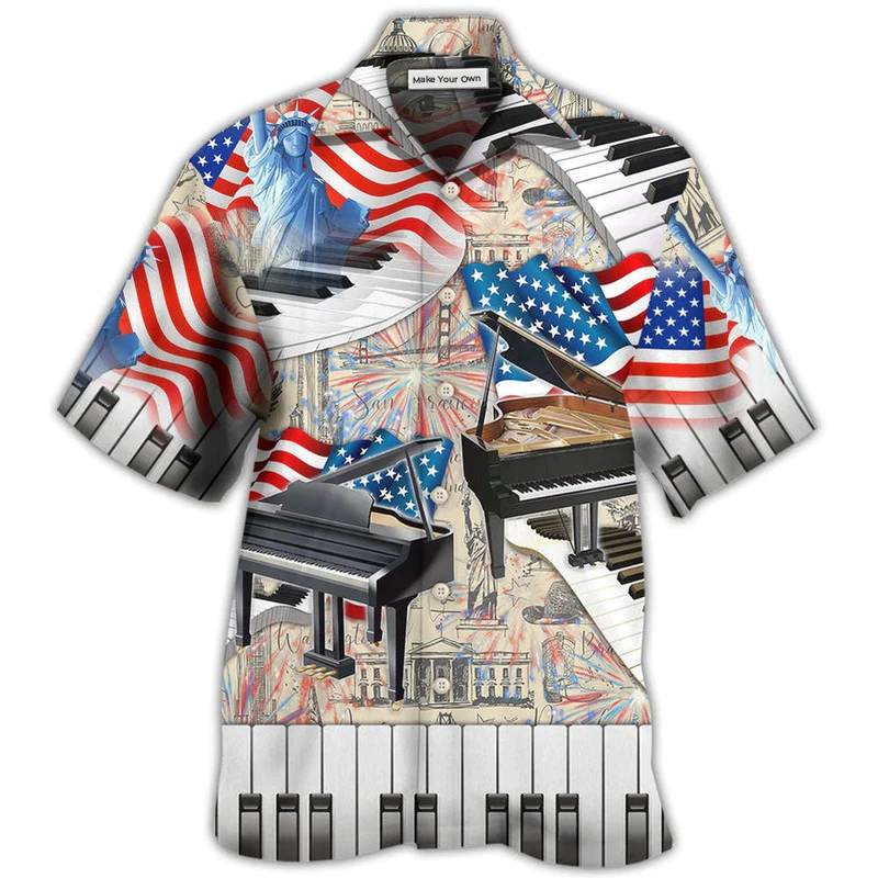 Piano Music Independence Day Hawaiian Shirt Design View For Resort Travel And Thoughtful Gifting